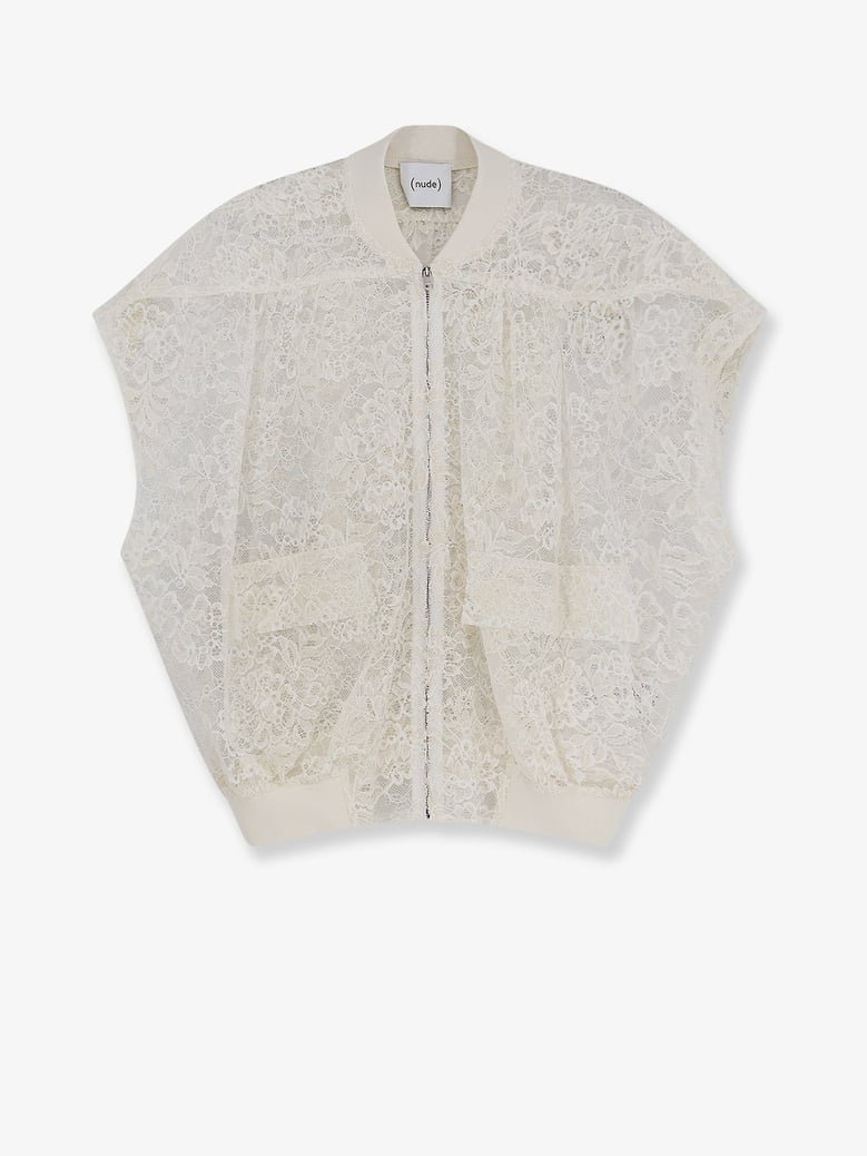 sleeveless lace jacket white by Selfnex