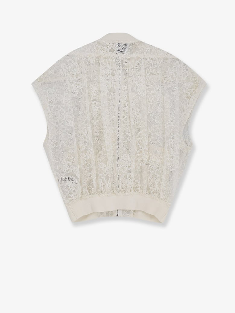 sleeveless lace jacket white by Selfnex