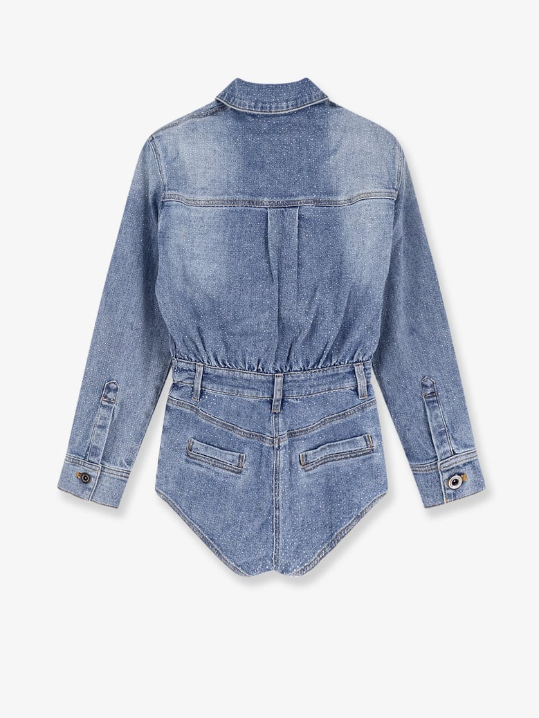 denim jumpsuit with rhinestones by Selfnex