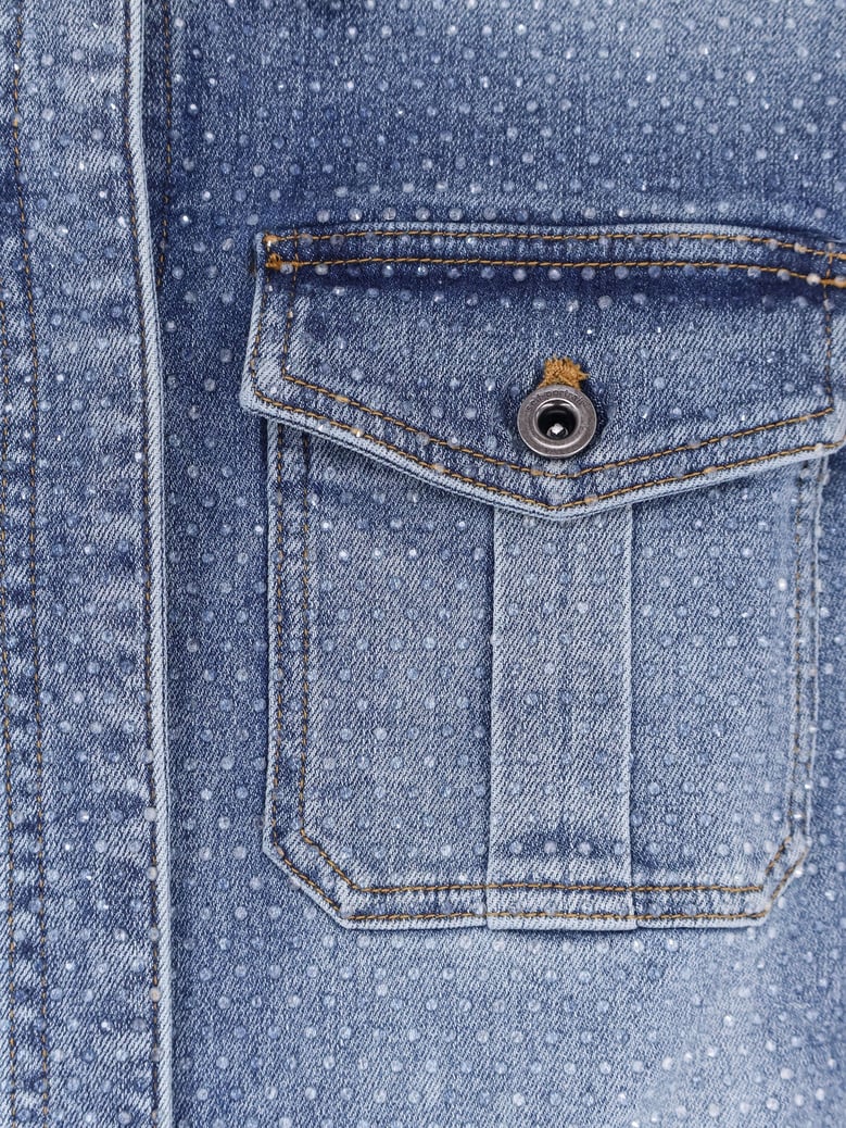 denim jumpsuit with rhinestones by Selfnex