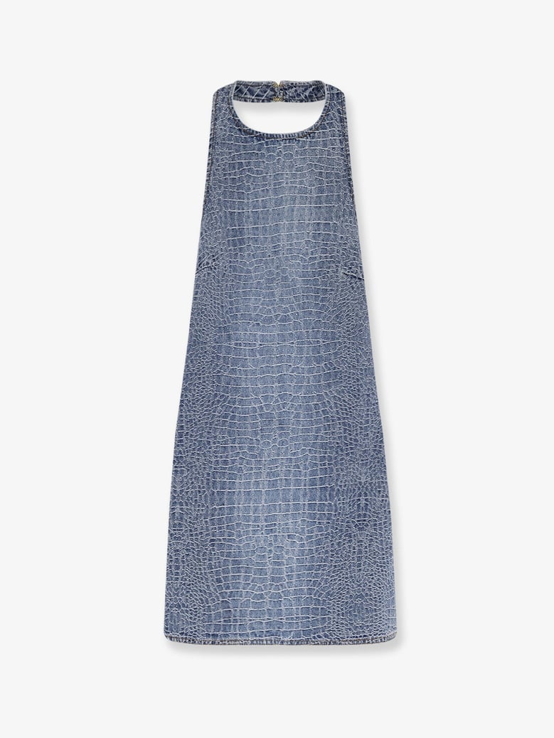 dress croc-effect denim with rhinestones, blue by Selfnex