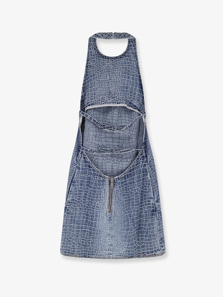 dress croc-effect denim with rhinestones, blue by Selfnex