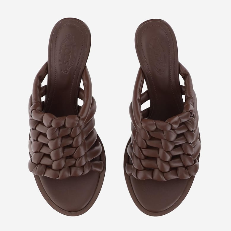 woven leather sandals with medium heel by Selfnex