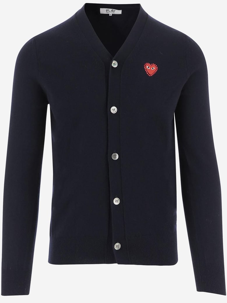 wool v-neck cardigan with logo by Selfnex
