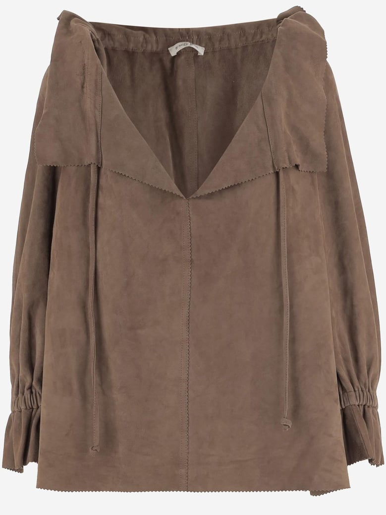 suede blouse with ruffled neckline by Selfnex