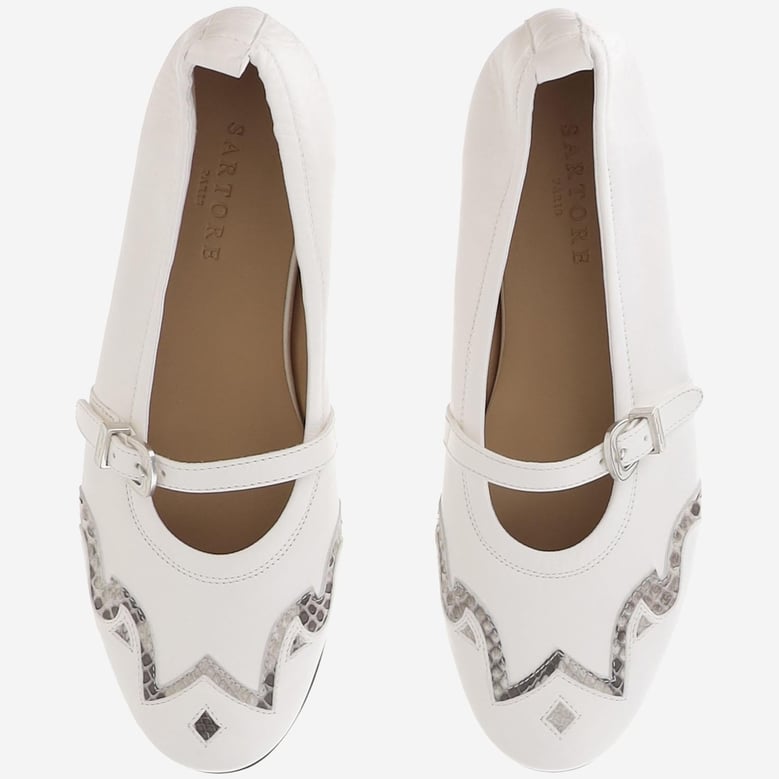 ballerina flats white nappa & python by Selfnex