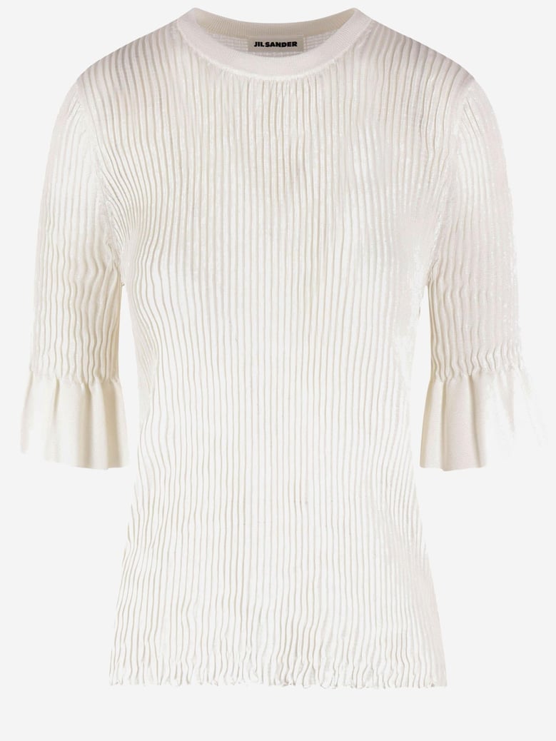 viscose blend t-shirt with ruffled sleeves by Selfnex