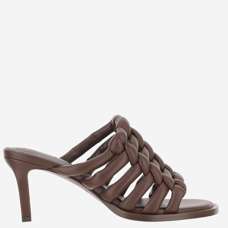 woven leather sandals with medium heel by Selfnex