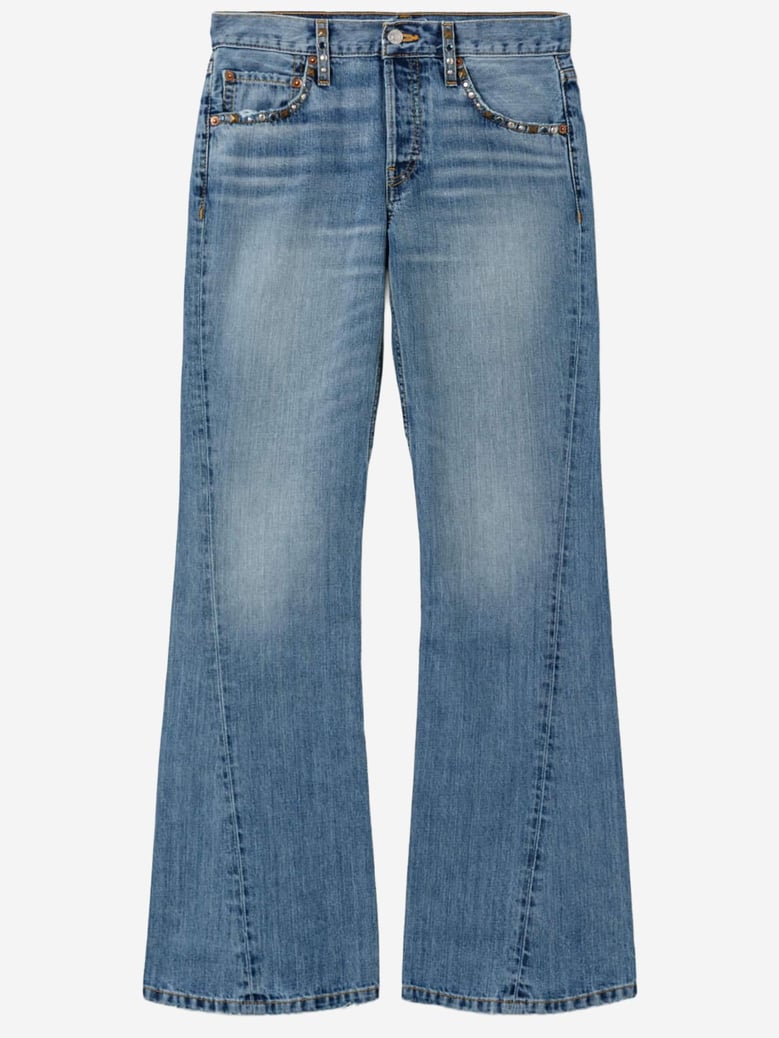 twisted mid rise bootcut jeans by Selfnex