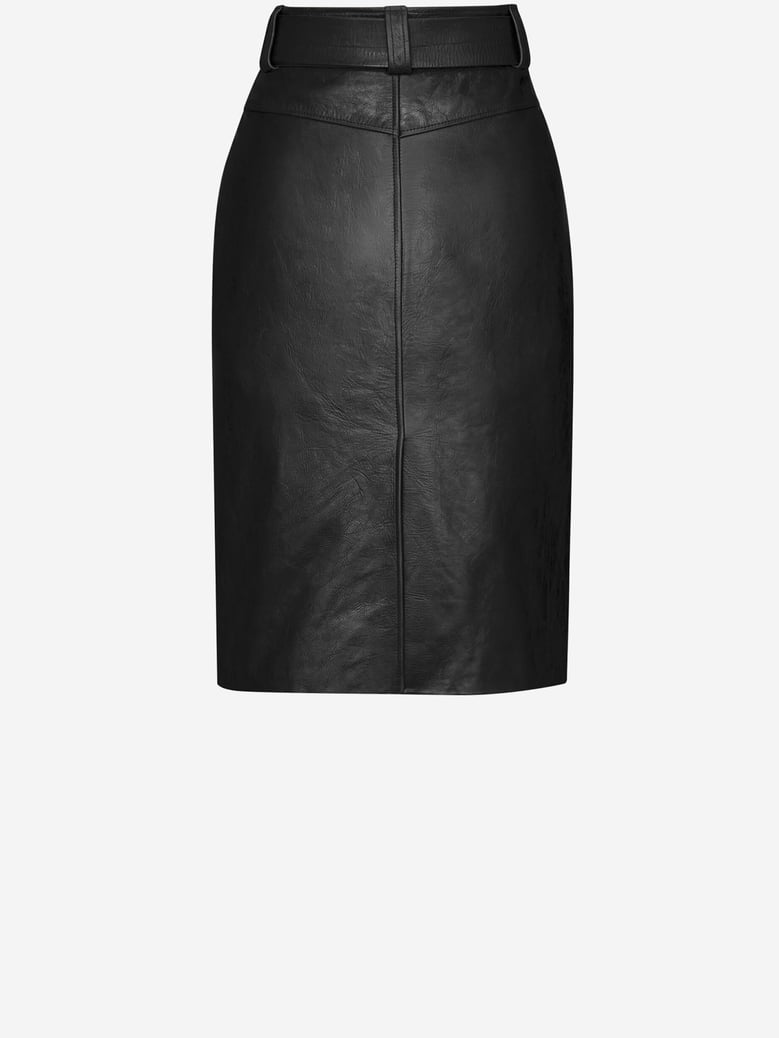 pencil skirt with leather belt, black by Selfnex