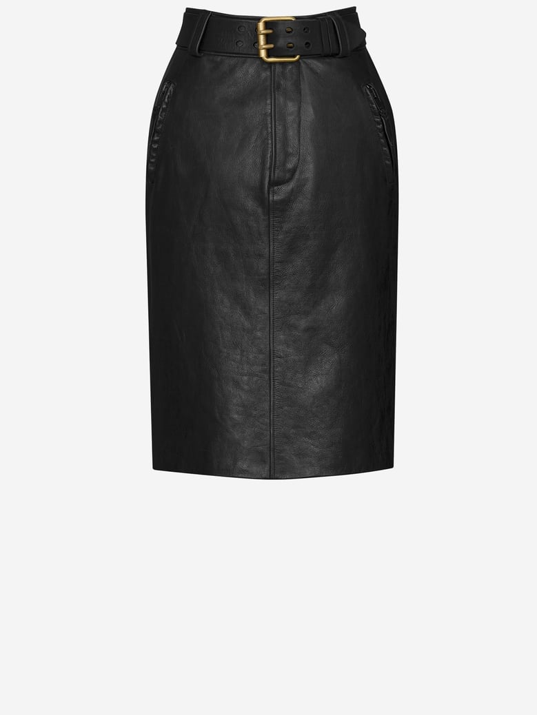 pencil skirt with leather belt, black by Selfnex