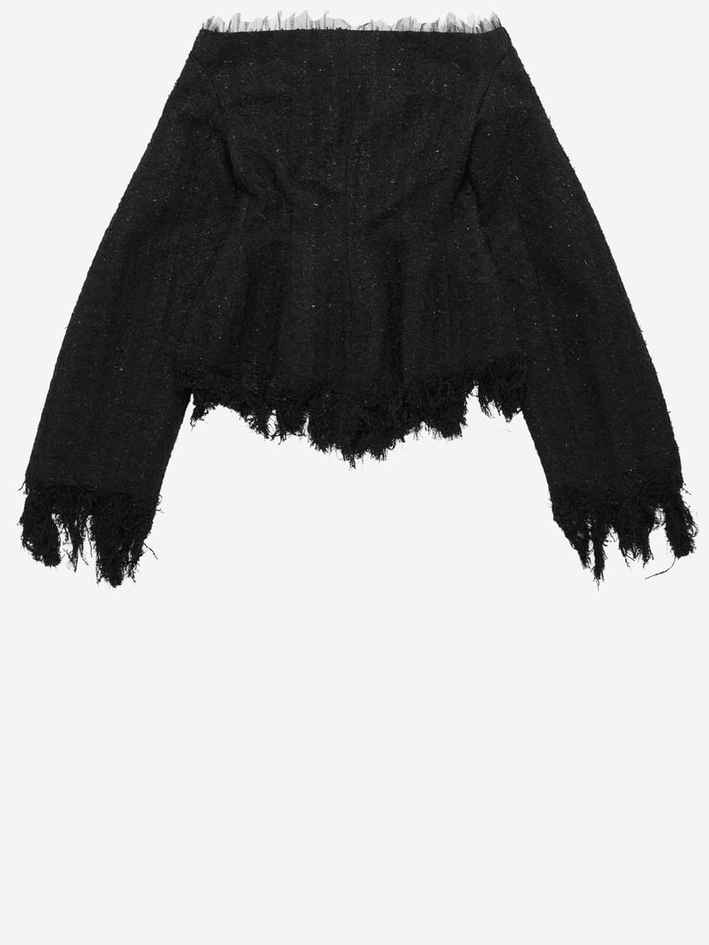 dress cotton blend black with fringed edges by Selfnex