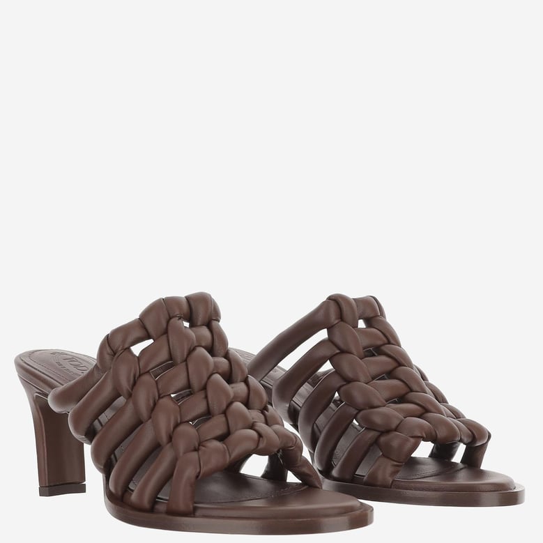 woven leather sandals with medium heel by Selfnex