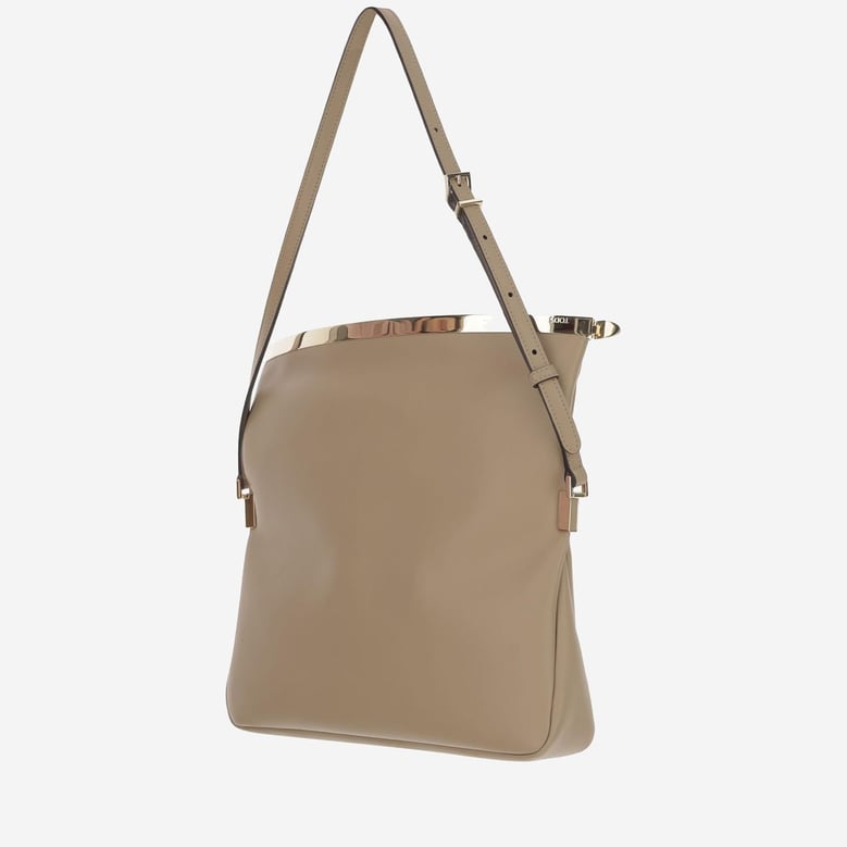 small beige flap shoulder bag by Selfnex