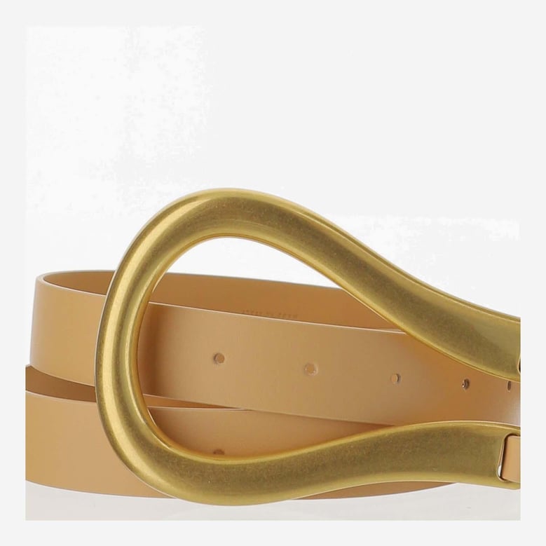 belt in french calf almond/gold by Selfnex