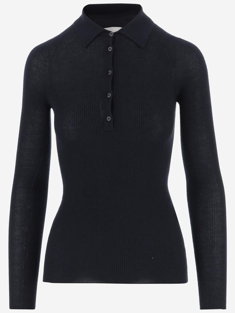 knitted polo shirt dark navy by Selfnex