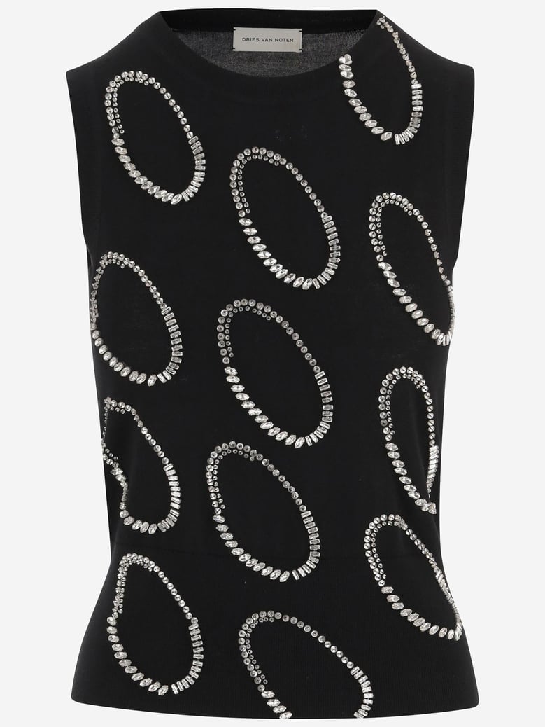 wool top with appliqué - black by Selfnex