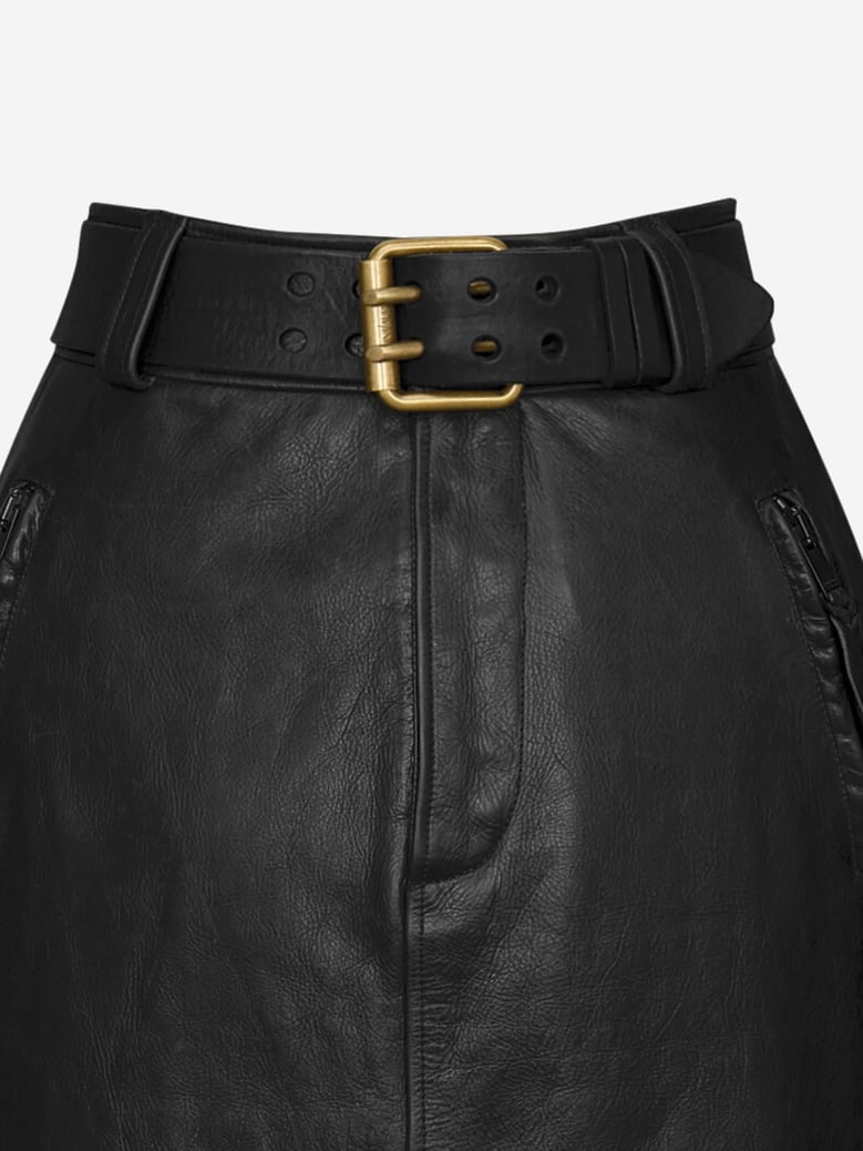 pencil skirt with leather belt, black by Selfnex