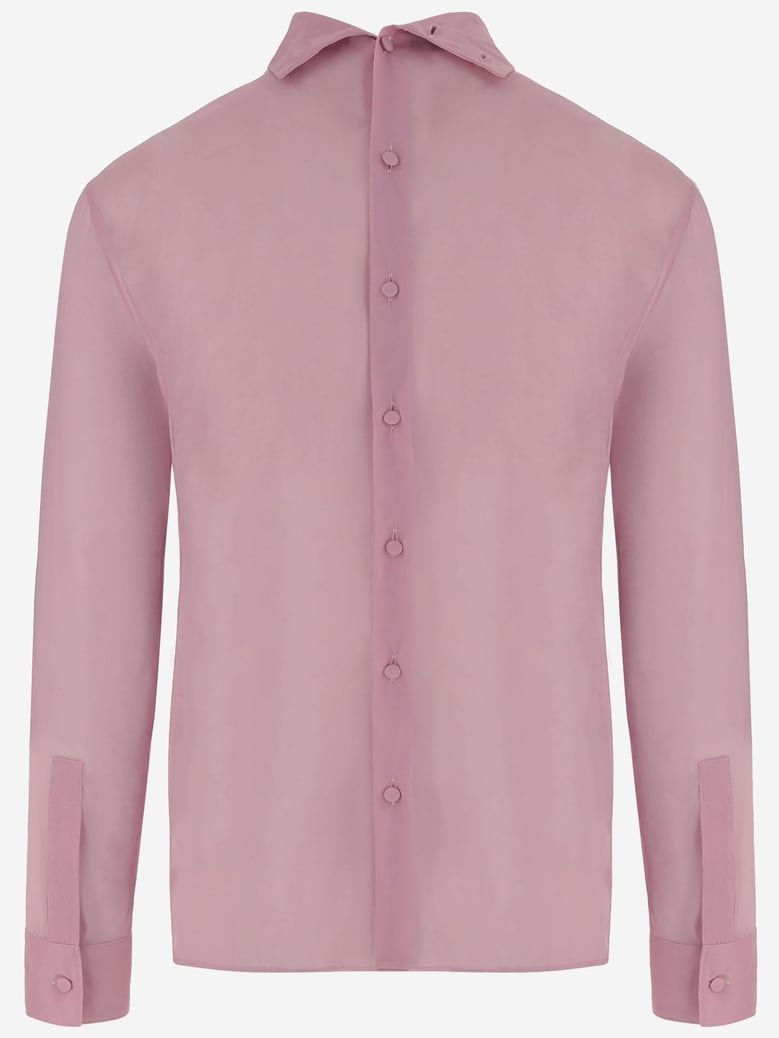 stretch silk chiffon shirt in pink by Selfnex