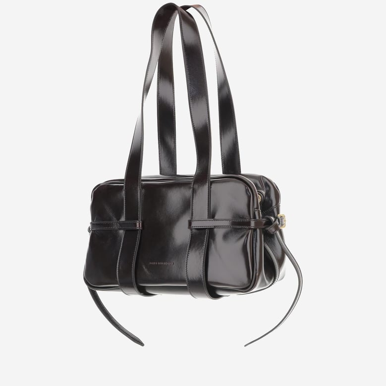 patent leather shoulder bag in glossy red by Selfnex