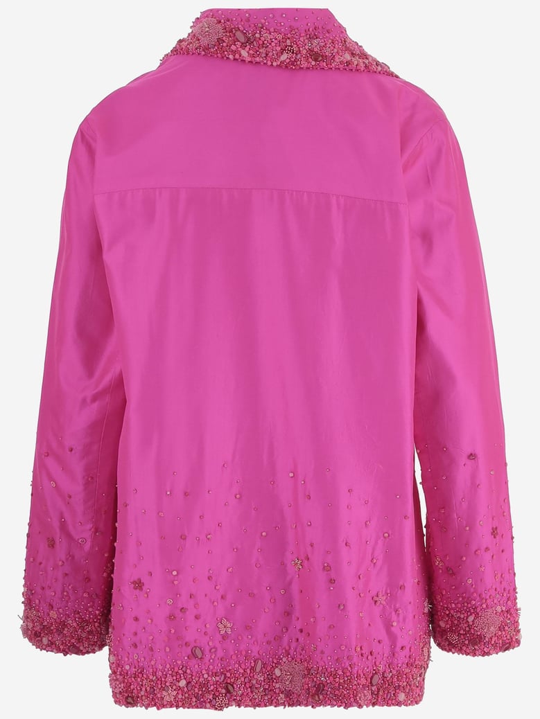 silk jacket double-breasted magenta by Selfnex