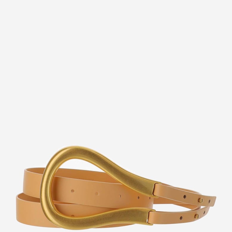 belt in french calf almond/gold by Selfnex
