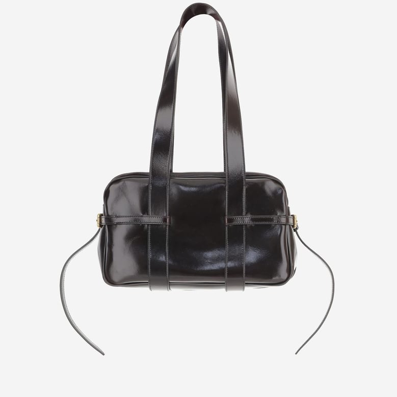patent leather shoulder bag in glossy red by Selfnex