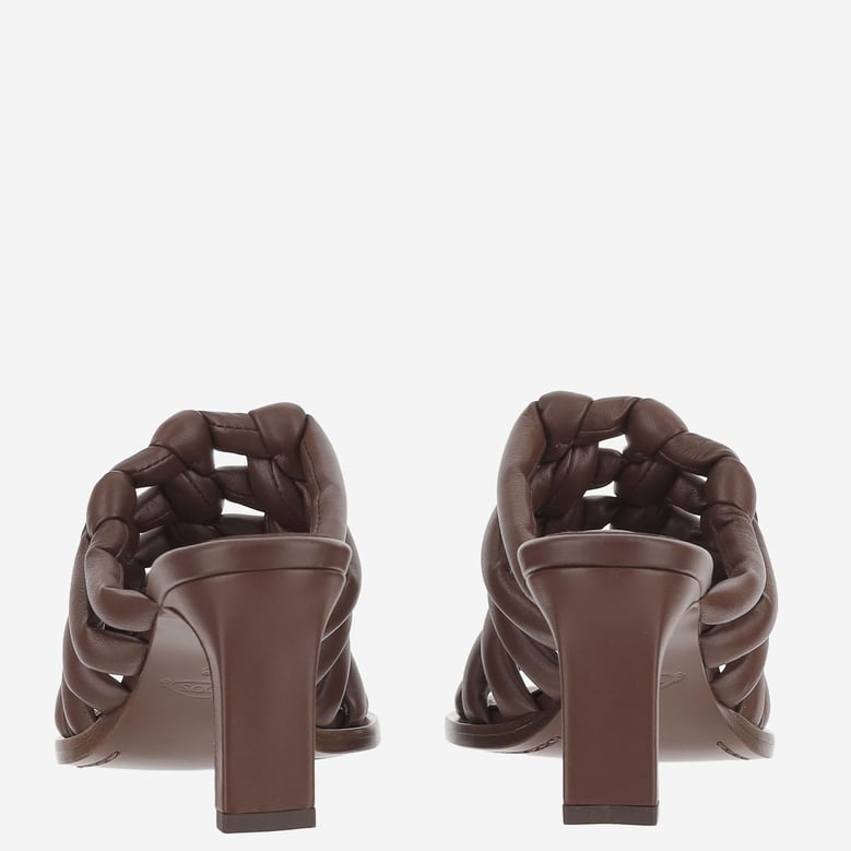 woven leather sandals with medium heel by Selfnex