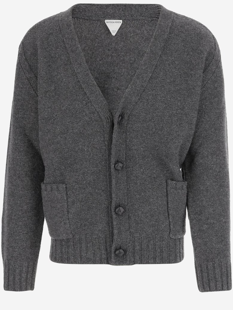 grey wool v-neck cardigan by Selfnex