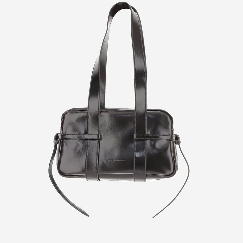 patent leather shoulder bag in glossy red by Selfnex