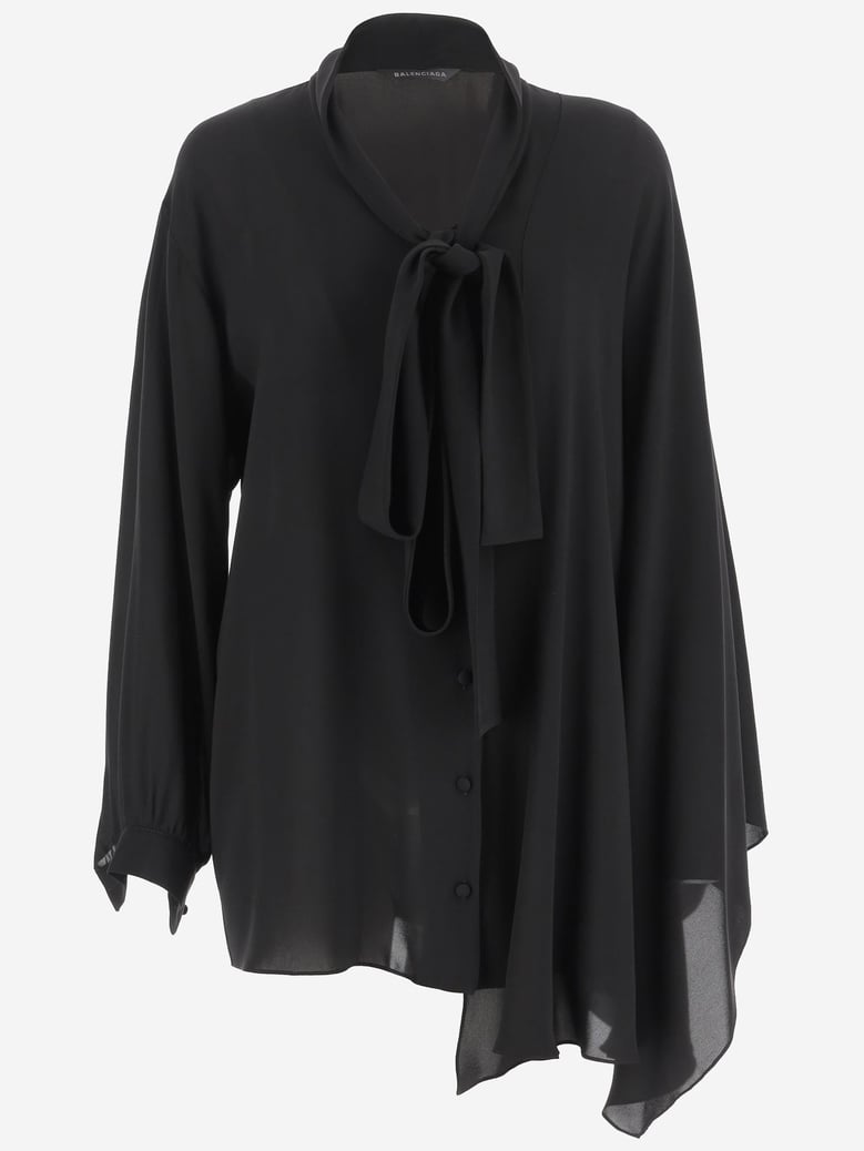 silk georgette blouse with lavalliere collar by Selfnex