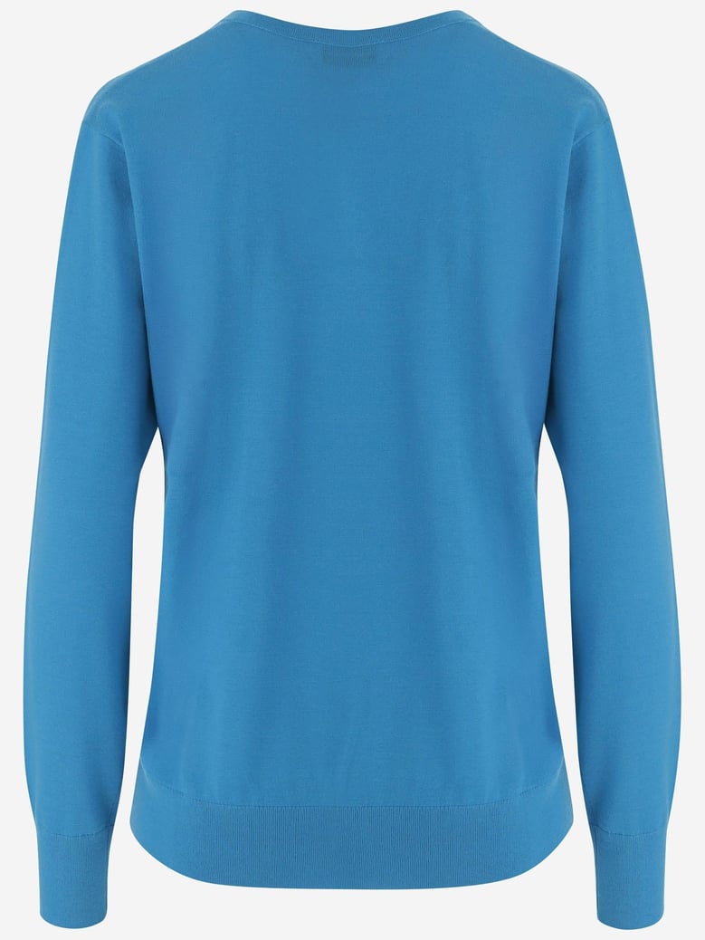 wool sweater with embellished v-neck, navy by Selfnex