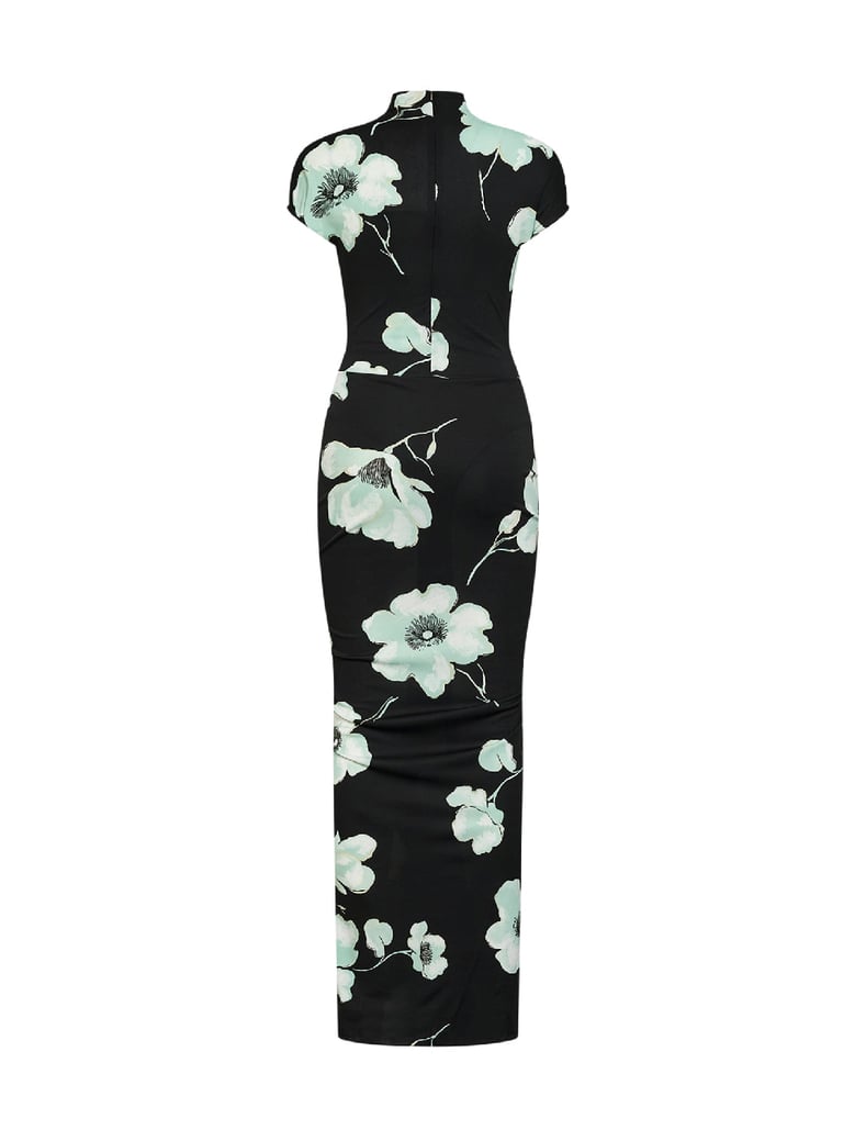 long draped jersey dress black/aqua print by Selfnex