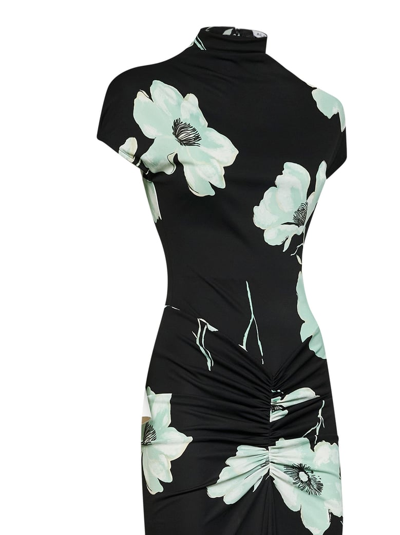 long draped jersey dress black/aqua print by Selfnex