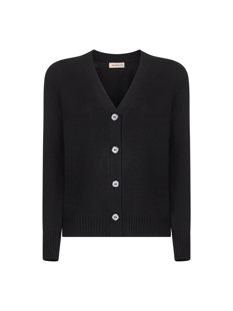 cardigan black virgin wool by Selfnex