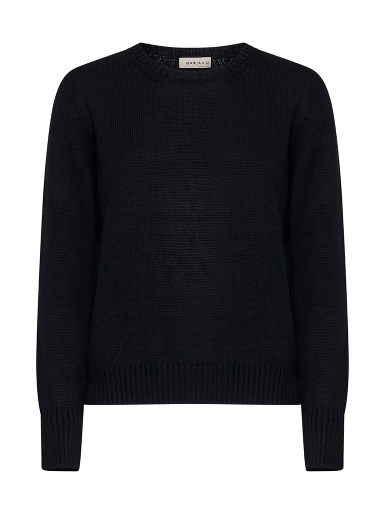 crew-neck sweater black virgin wool by Selfnex
