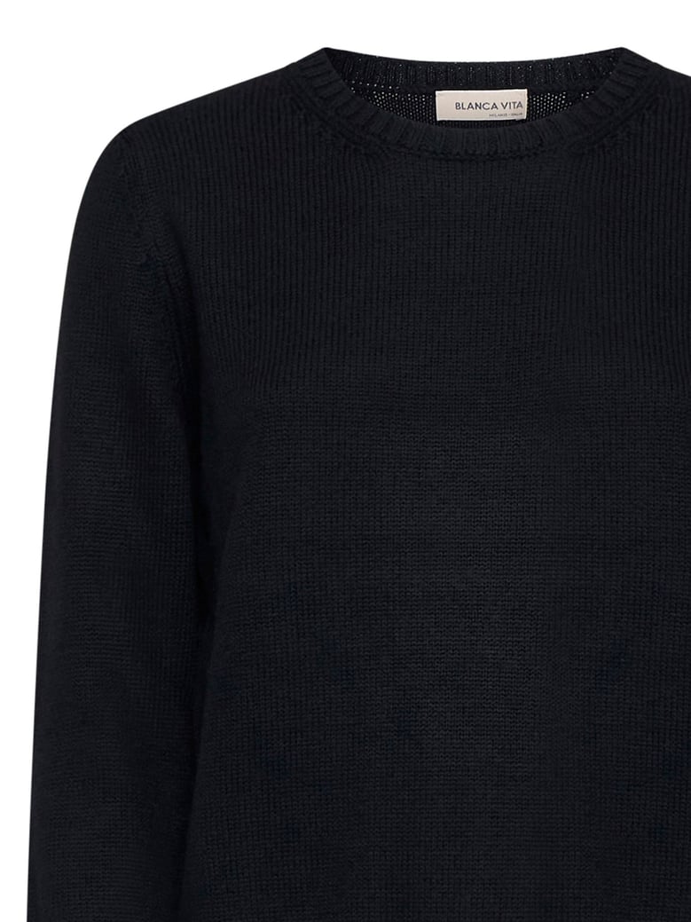 crew-neck sweater black virgin wool by Selfnex