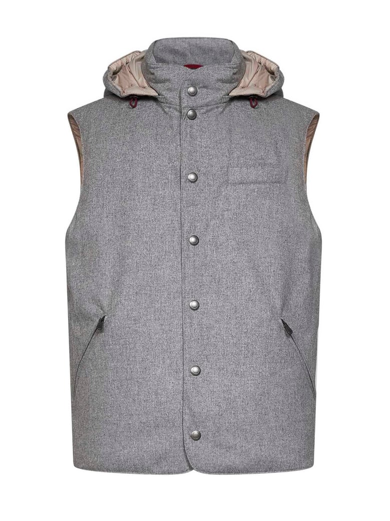 wool padded hooded vest light grey by Selfnex