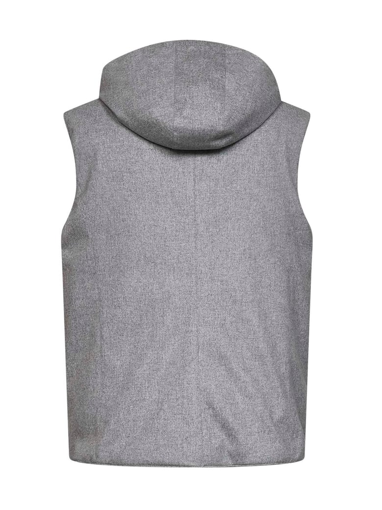 wool padded hooded vest light grey by Selfnex