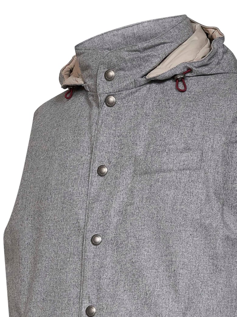 wool padded hooded vest light grey by Selfnex