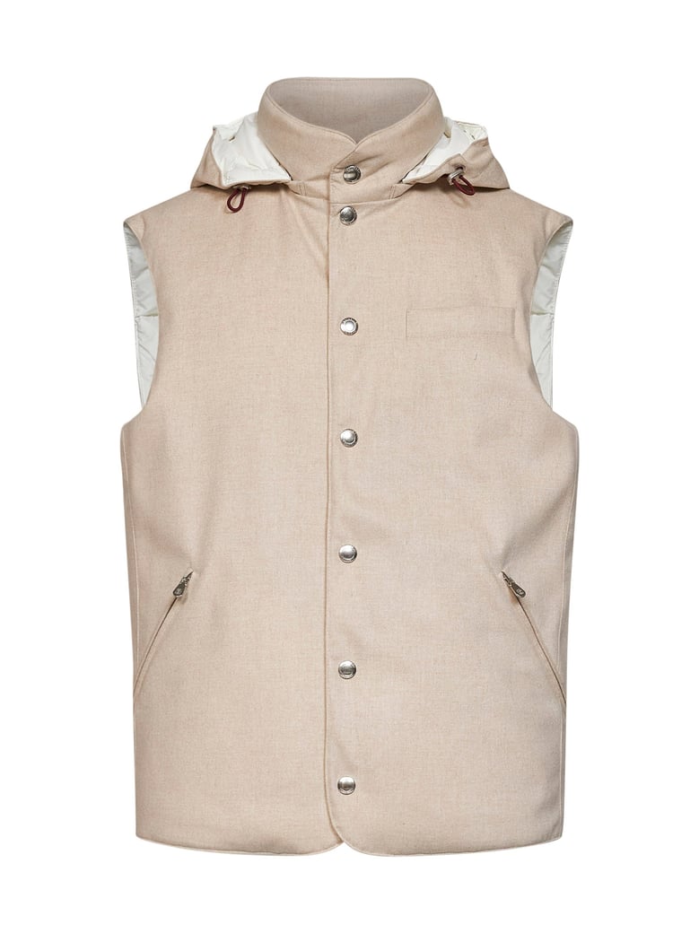 wool padded hooded vest by Selfnex