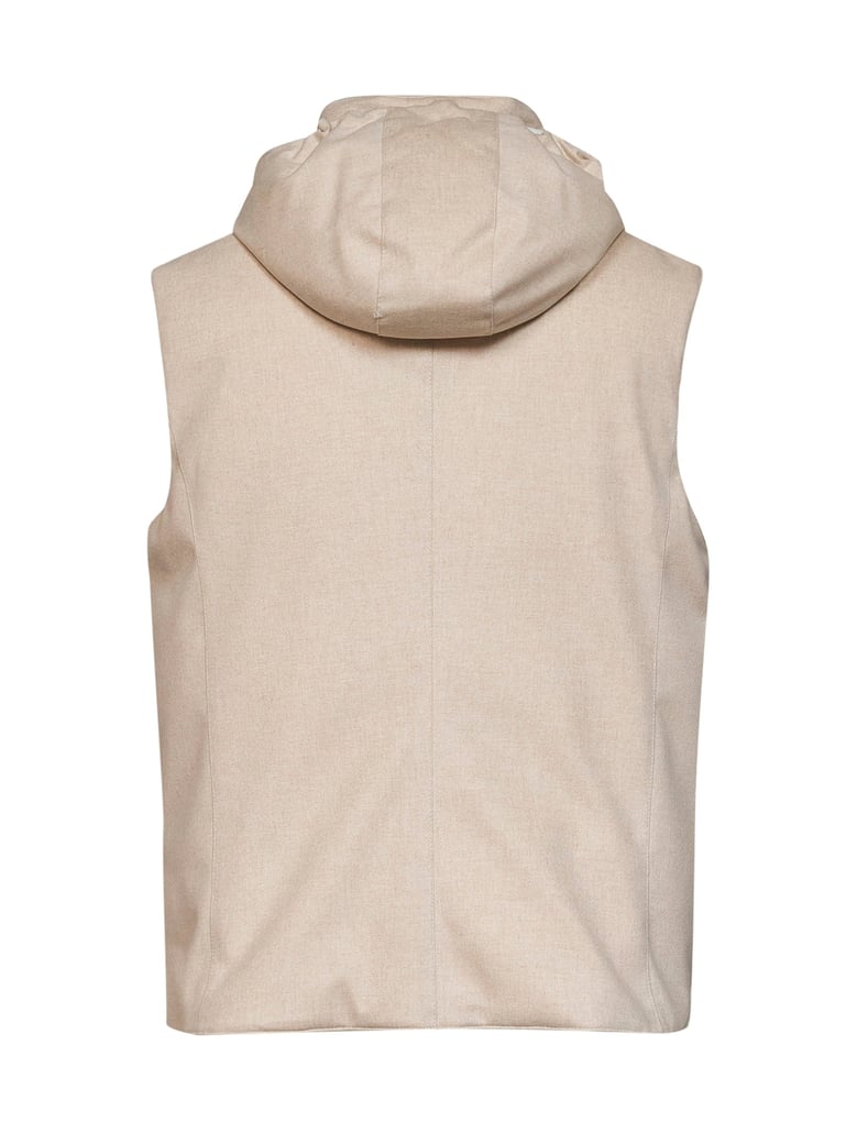 wool padded hooded vest by Selfnex