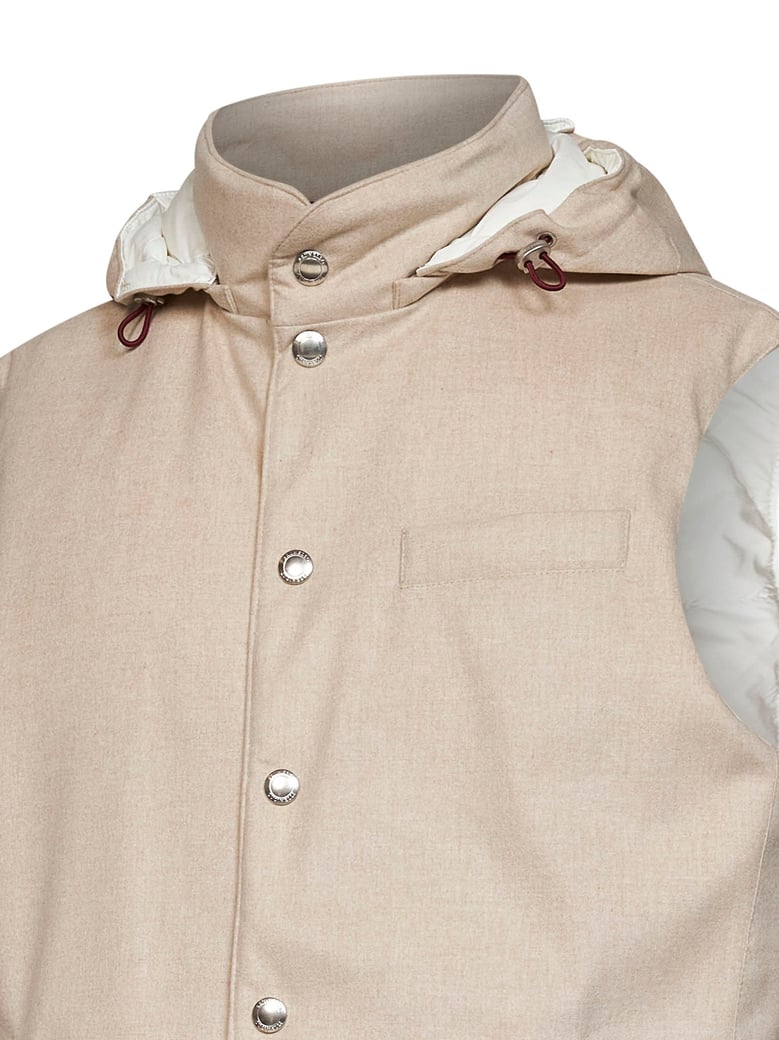 wool padded hooded vest by Selfnex