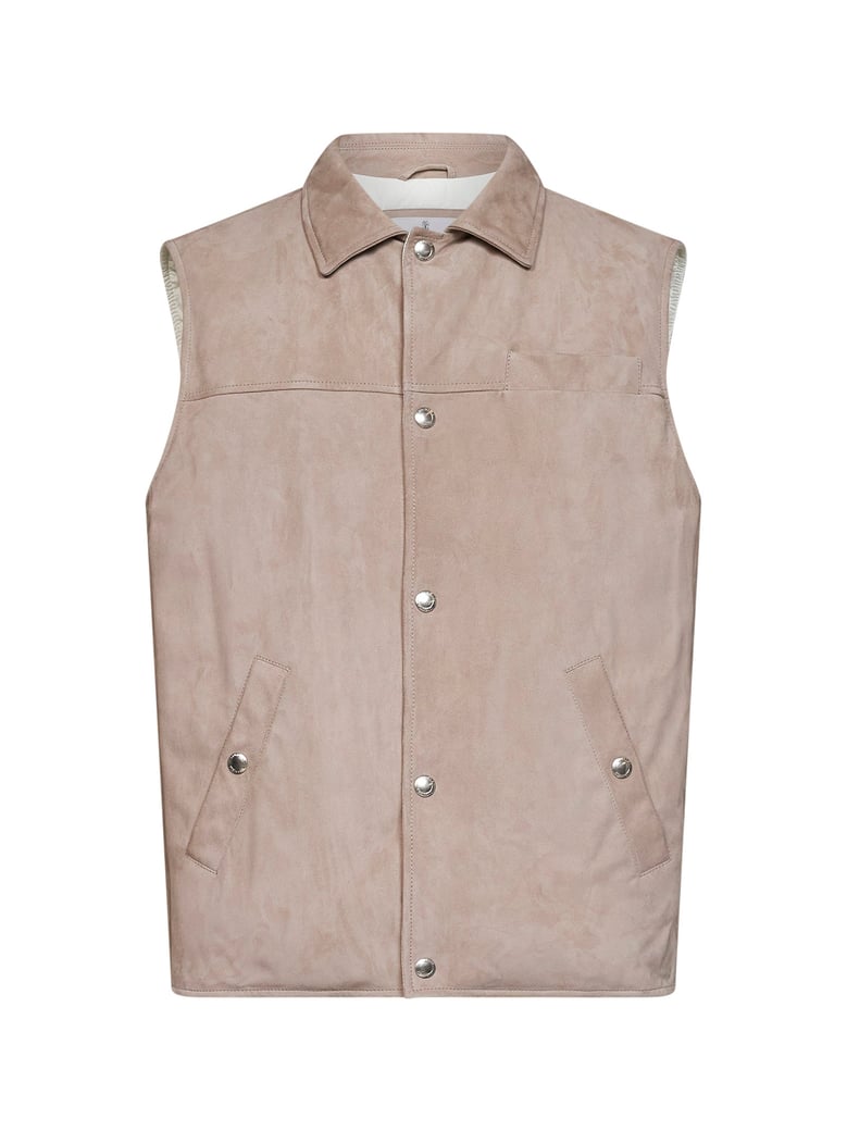 padded vest in suede — mud by Selfnex