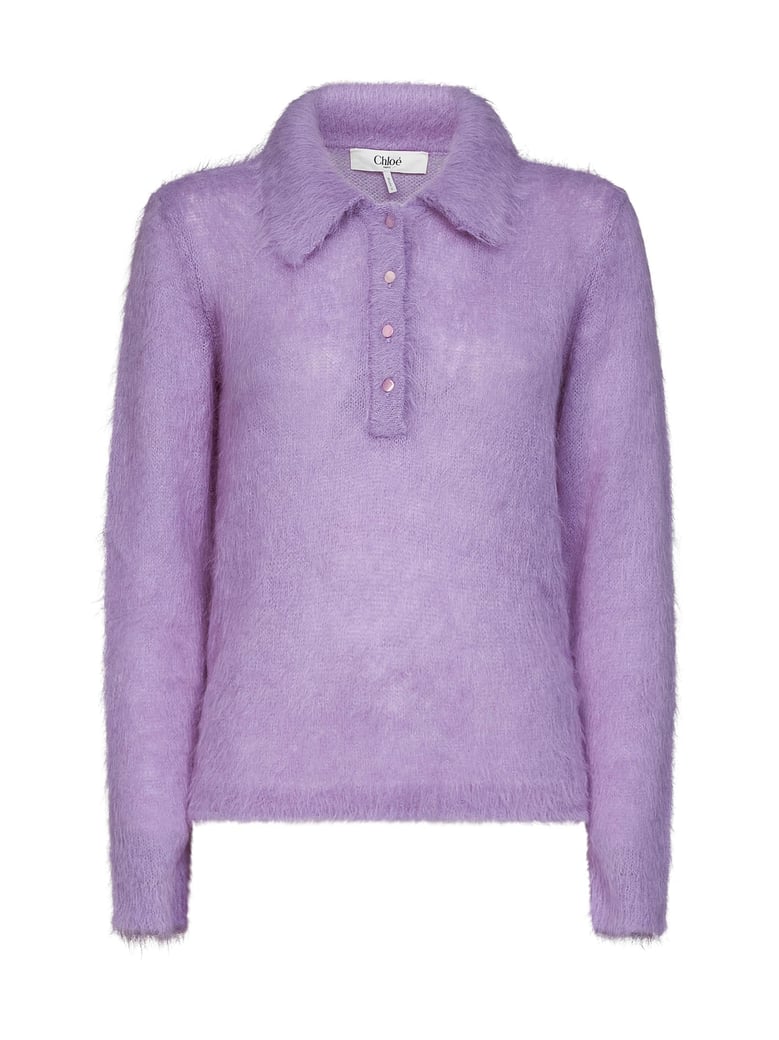 alpaca-blend knit polo lilac by Selfnex