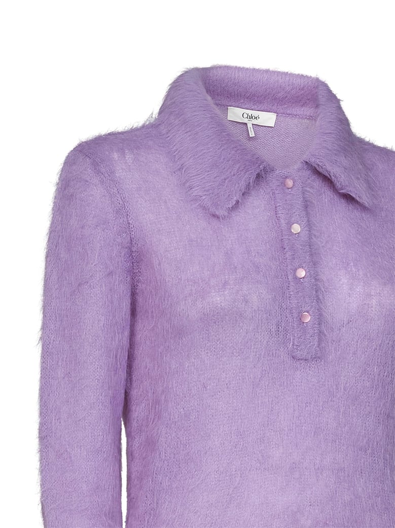 alpaca-blend knit polo lilac by Selfnex