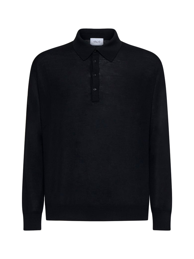 polo shirt black virgin wool by Selfnex