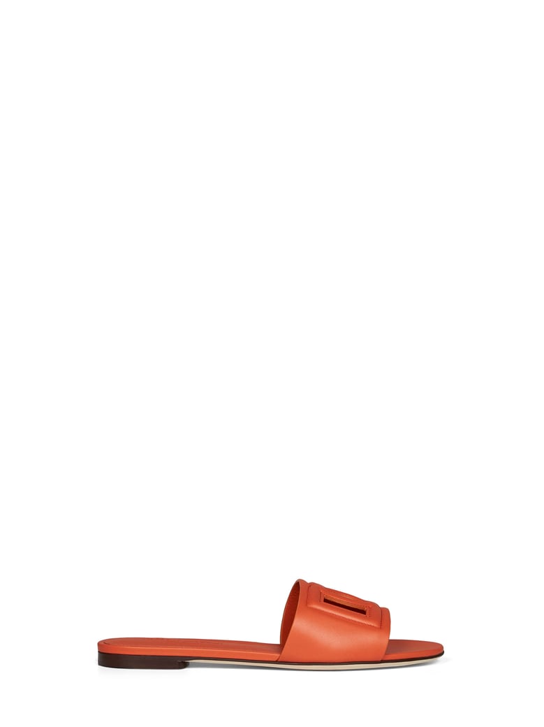slide sandals orange calf leather by Selfnex