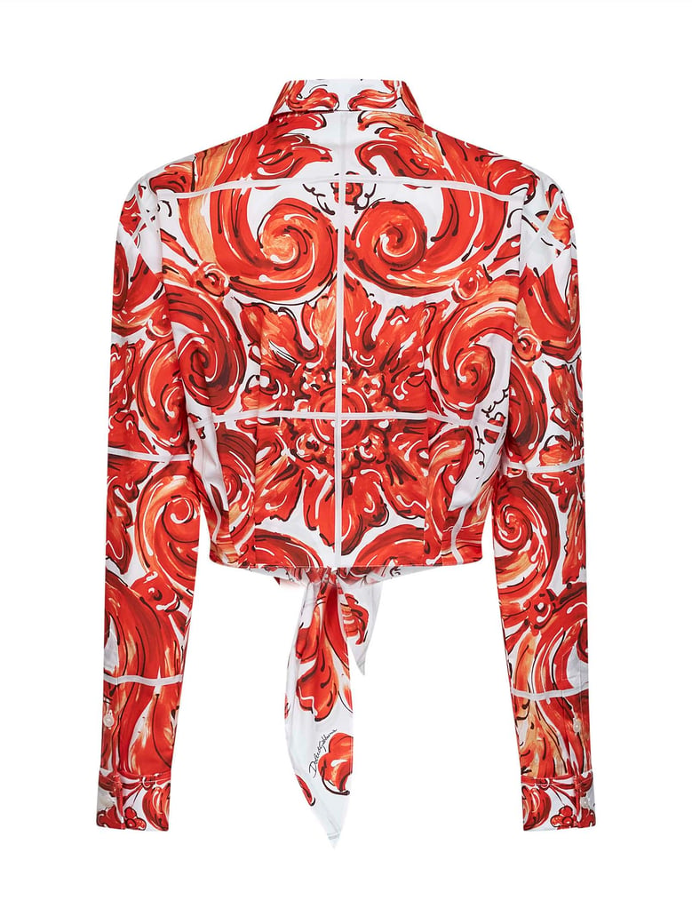 cropped maiolica-print shirt, orange by Selfnex