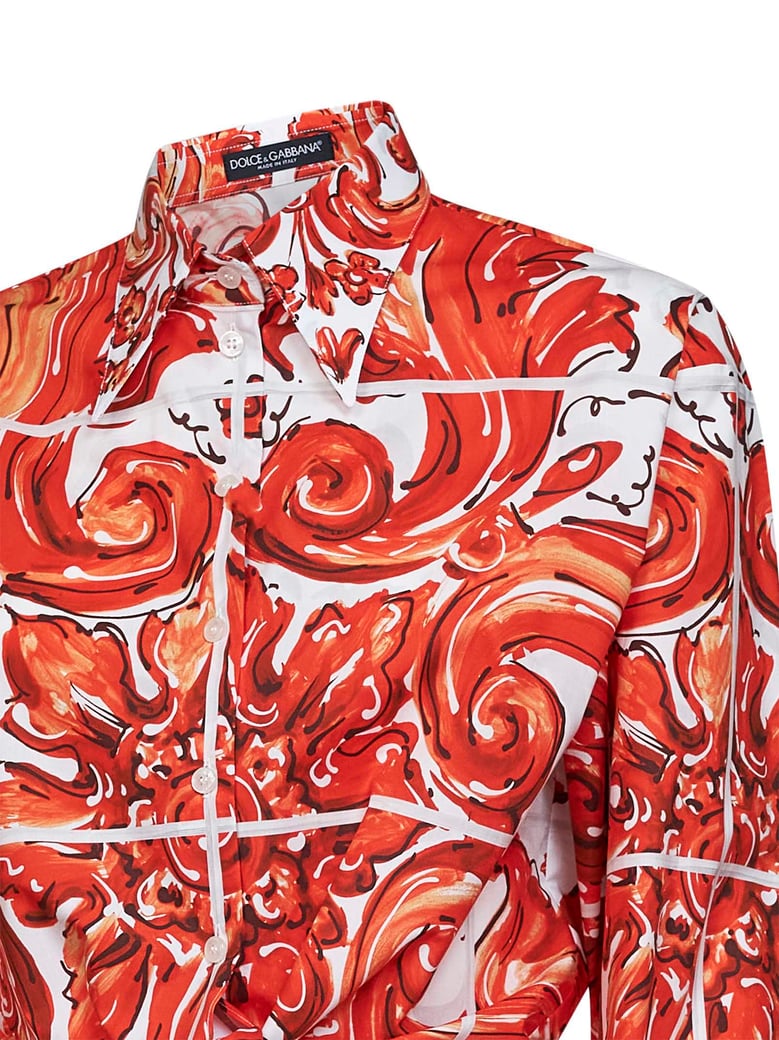 cropped maiolica-print shirt, orange by Selfnex